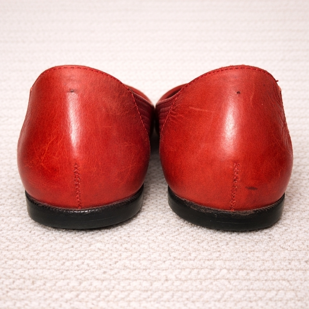 Vintage NICOLE BABS Red Woven Leather Fringe Loafers 8.5 M Fleur de Lis Heritage - Picture 8 of 10